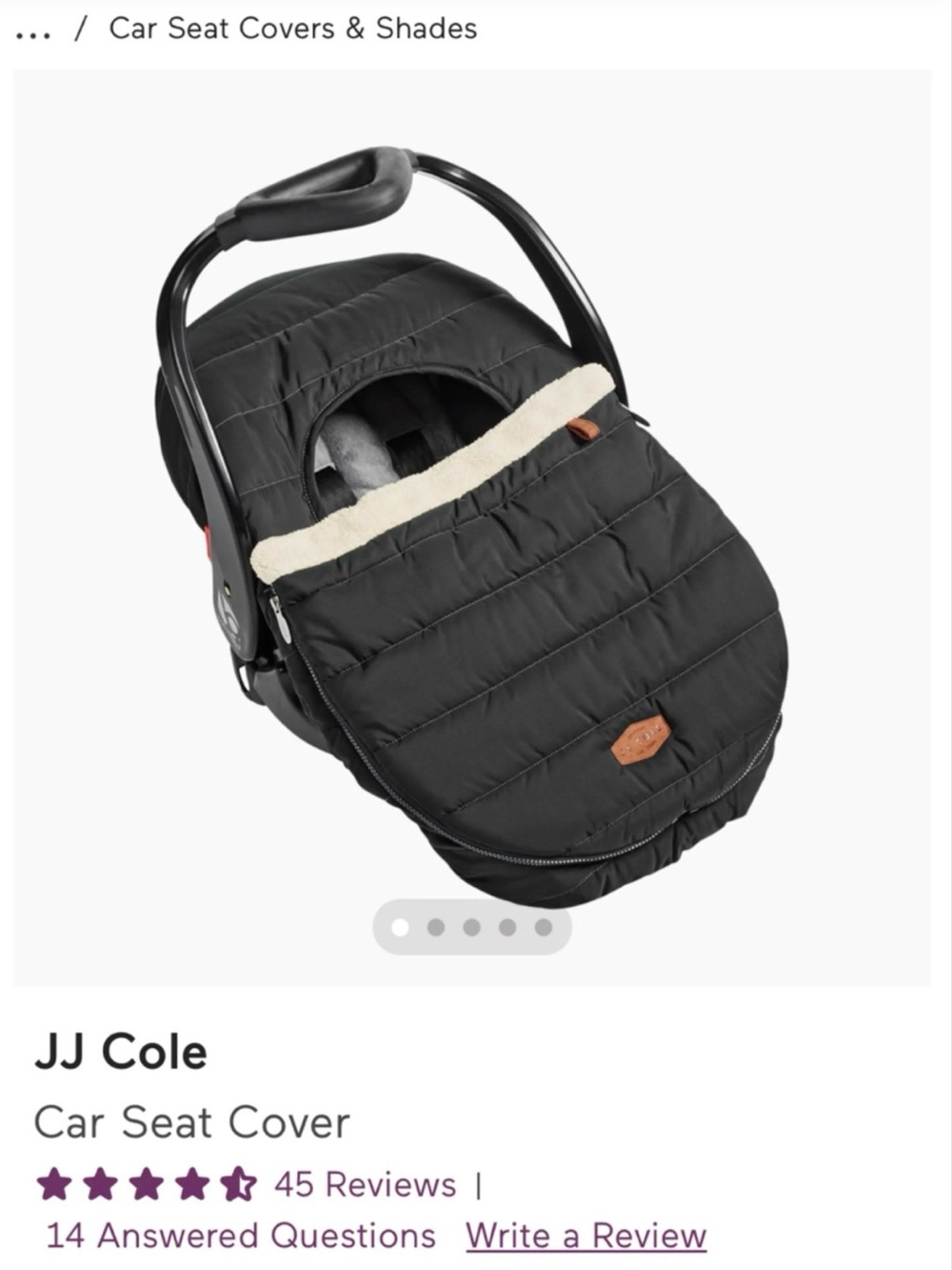 JJ Cole Black Infant Car Seat Cover with Cream Faux-Shearling Trim